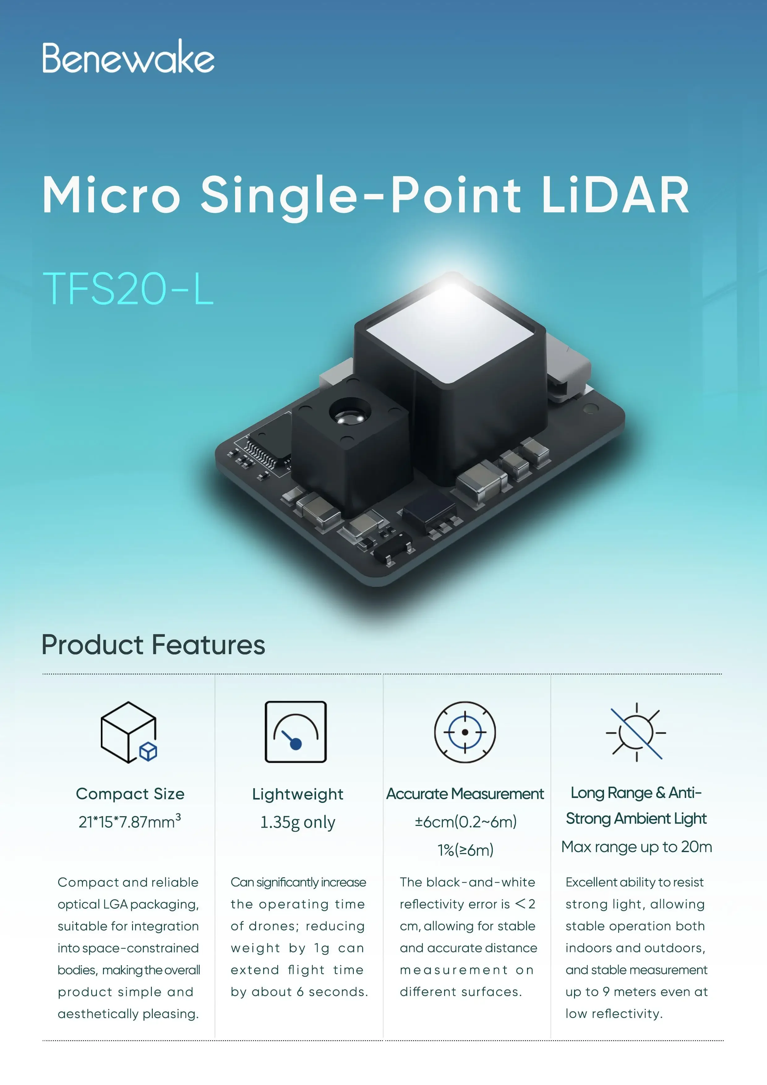 Benewake TFS20-L 20m Micro LiD - Arduino Robot recensie en prijs