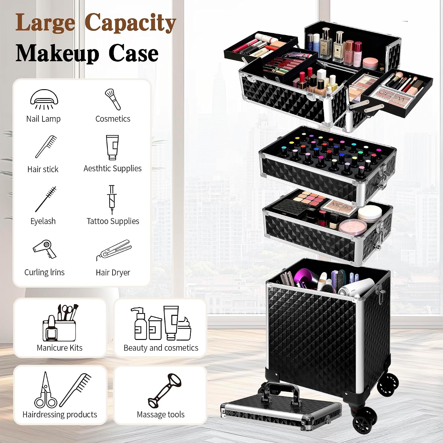 Rollende make-up koffer, cosme - Caster Wheel recensie en prijs